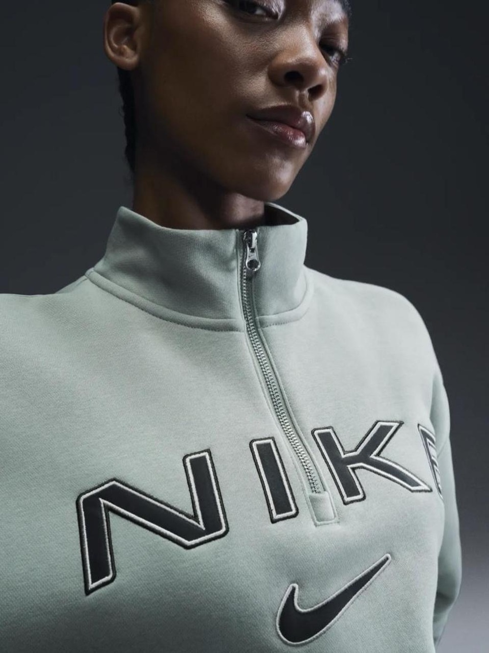 Nike Women's Sage Green Quarter-Zip Pullover Top Oversized